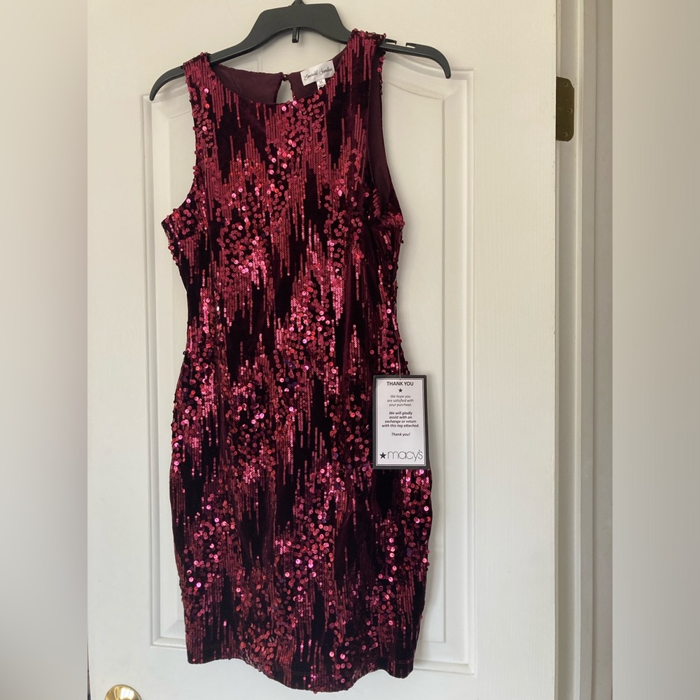 Red sequined dress